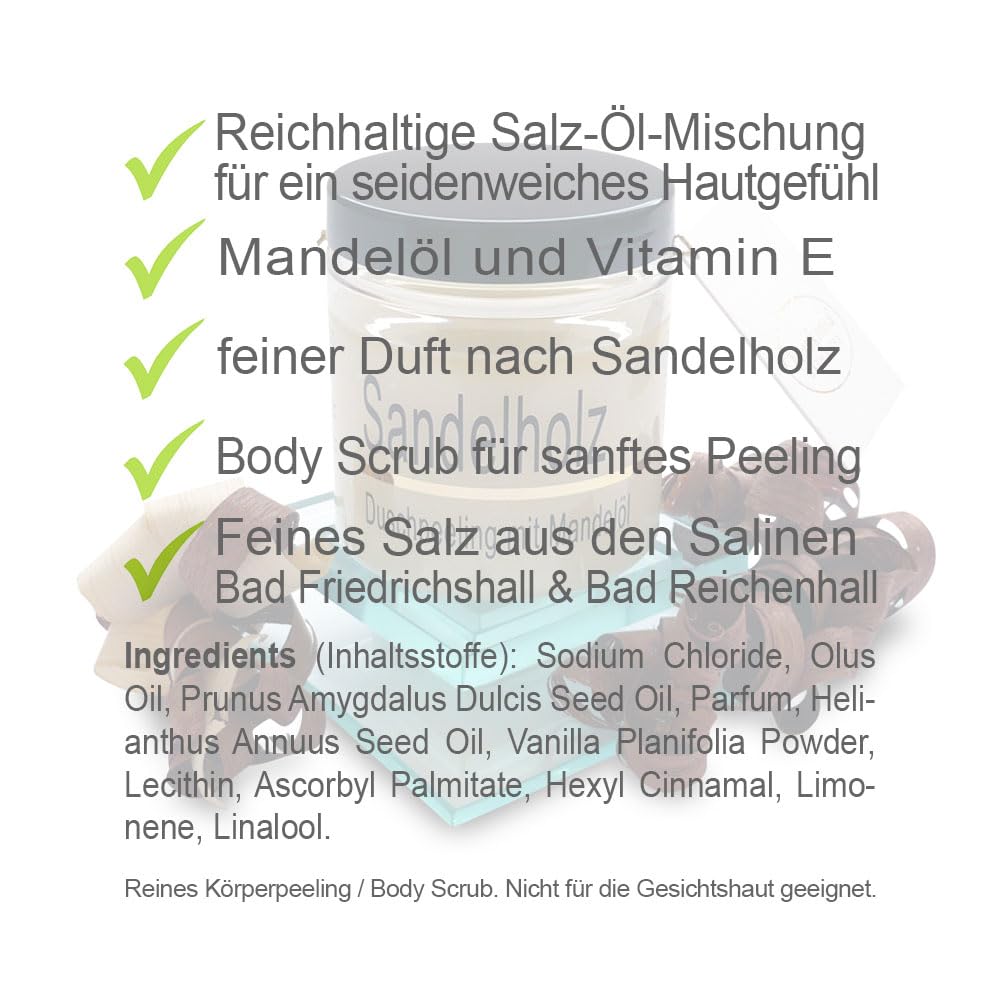 Körperpeeling 320g – vegan – Rich Body Scrub – Duschpeeling – feines Kristallsalz – viel Mandelöl –