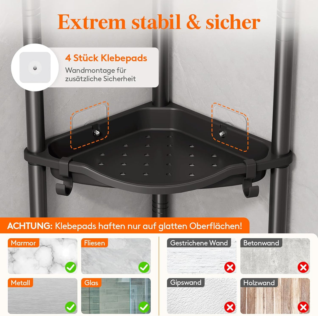 Lifewit Duschablage Stehend, 3 Ablagen Kunststoff Duschregal Ohne Bohren, Höhen Verstellbar Duschreg