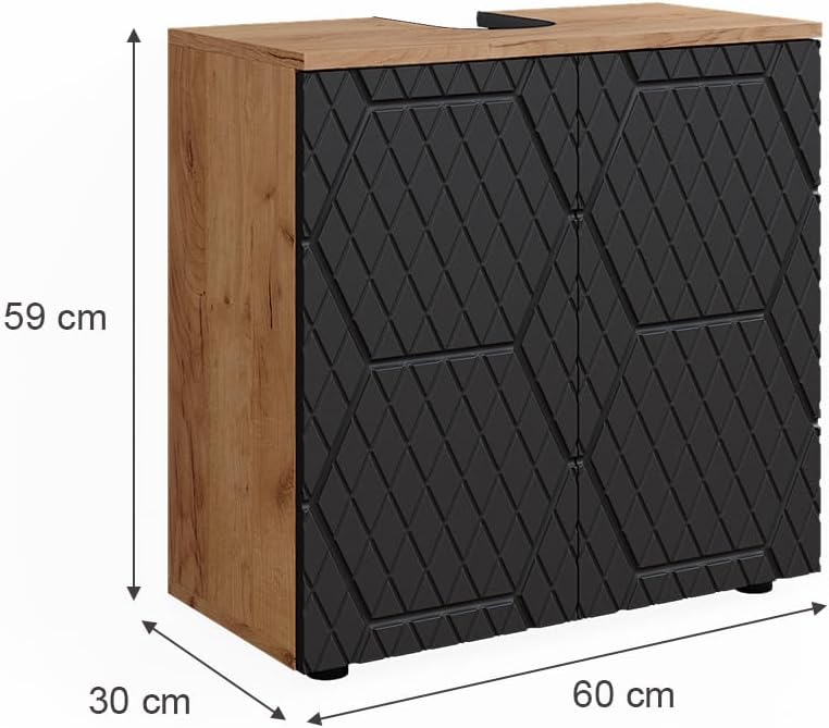 Vicco Waschbeckenunterschrank Irma, Anthrazit mit Wabenstruktur, 60 x 59 cm | mit Siphonaussparung u
