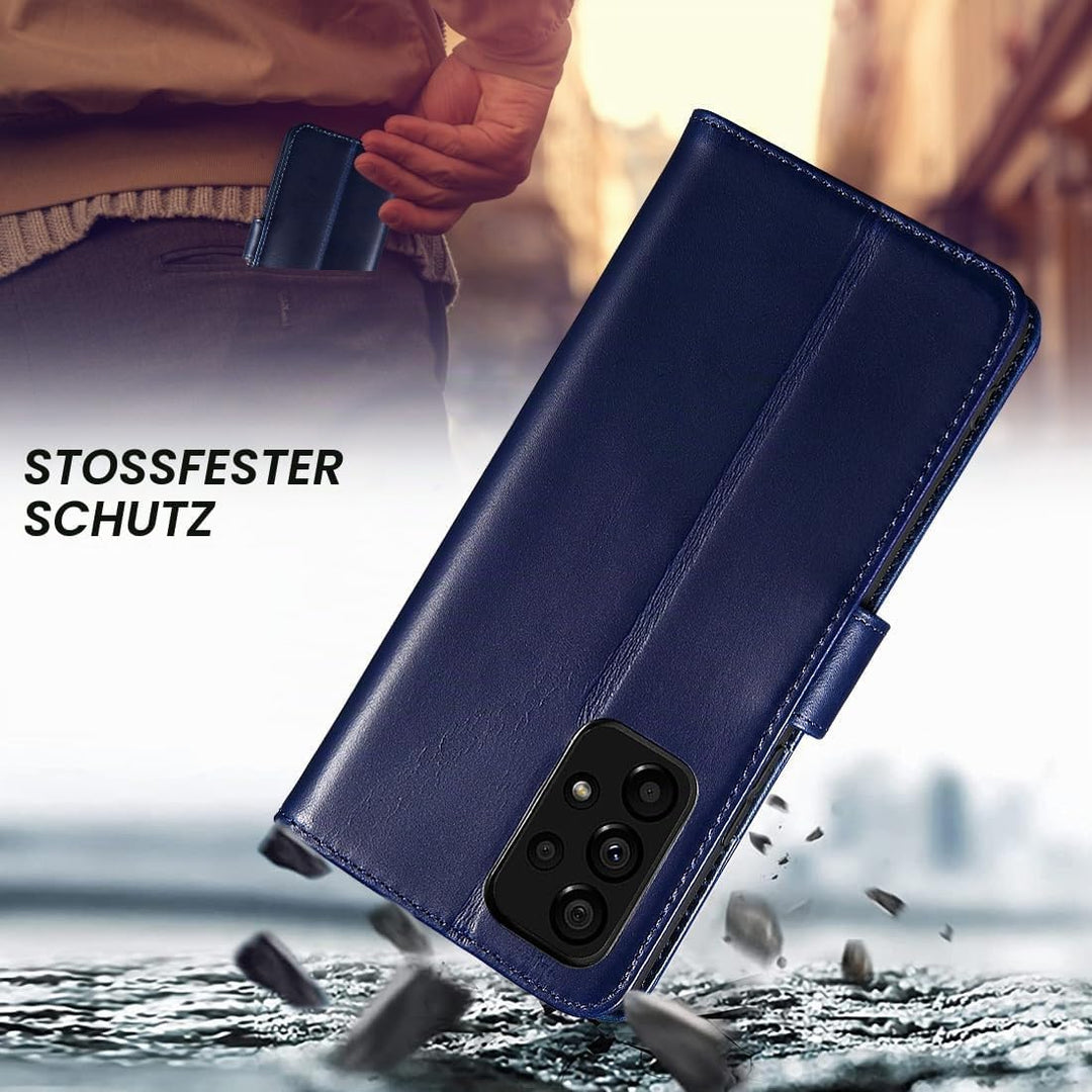 LENSUN Hülle für Samsung Galaxy A53 Echtleder, Handyhülle [Echtes Leder][Standfunktion][RFID Schutz