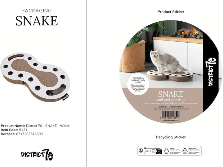 District 70 Snake - Interaktives Katzenspielzeug für Katzen aus Wellpappe inkl. Kugelbahn - 54 x 28