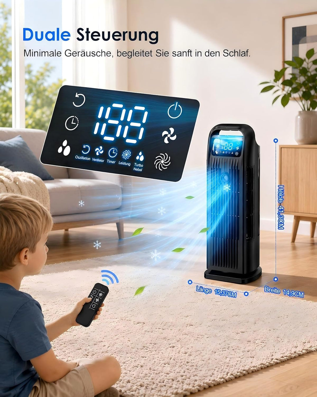 Mobile Klimaanlage ohne Abluftschlauch 6-in-1, Luftkühler mit Wasserkühlung, Mini Klimaanlage Mobil,