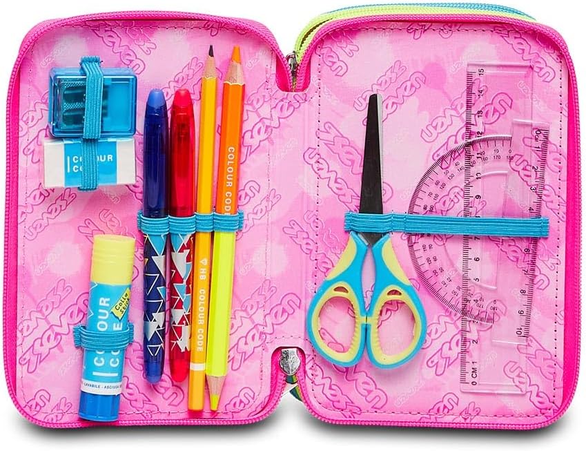 Seven Federmäppchen, Mäppchen, Mehrfarbig, Federtasche für Schreibwaren, Etui komplett mit Bleistift