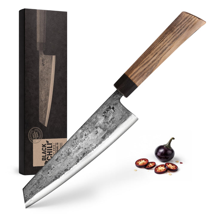 Chefmesser | Escheholz Griff | 19 cm Carbonstahl Klinge mit 61–63 HRC | Profi Kochmesser für Fisch,