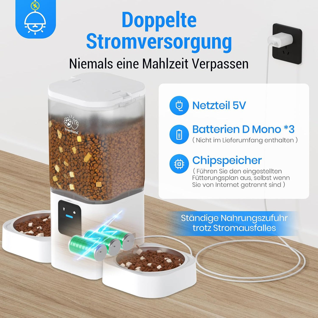 Frienhund 7L Futterautomat Katze für 2 Näpfe mit APP mit 5G-WLAN Weiss, Weiss