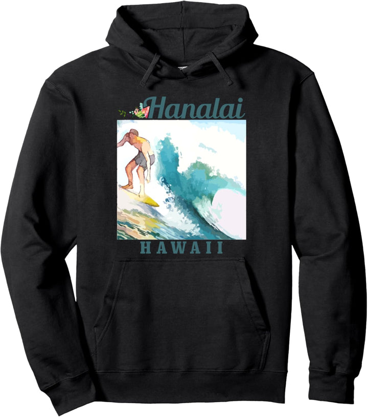 Hanalai Hawaii Surfing Vintage Surfer Pullover Hoodie