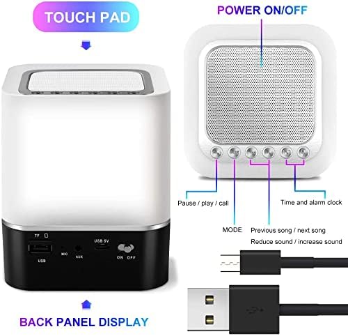 Bluetooth Lautsprecher Wecker, 5 in 1 LED Nachttischlampe Touch Dimmbar 7 Farben Digital MP3-Player,