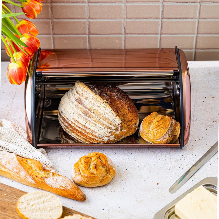 KING HOFF Brotkasten Brotbox Brotbehälter Brotdose aus Stahl (Rosegold), Rosegold