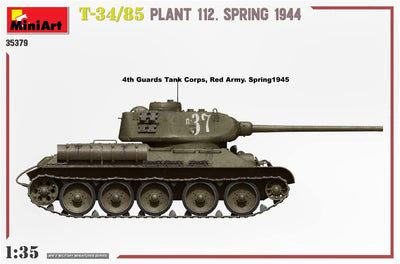 Mini Art 550035379 MiniArt 35379 1:35 T-34/85 Plant.112 Frühjar 1944-originalgetreue Nachbildung, Mo