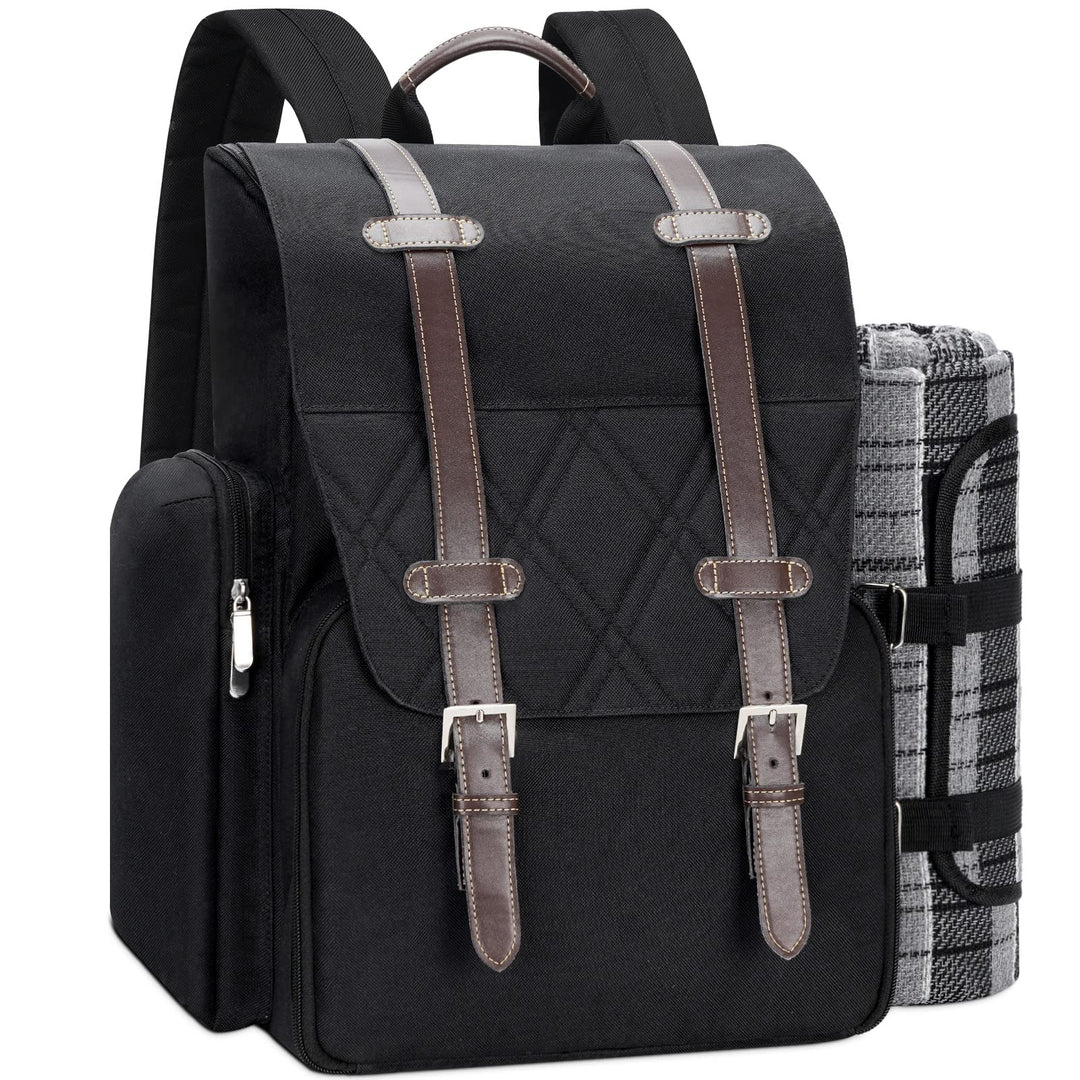 Picknick-Rucksack für 4 Personen mit grosser isolierter Kühltasche, Picknickkorb-Set mit Weinbeutel,