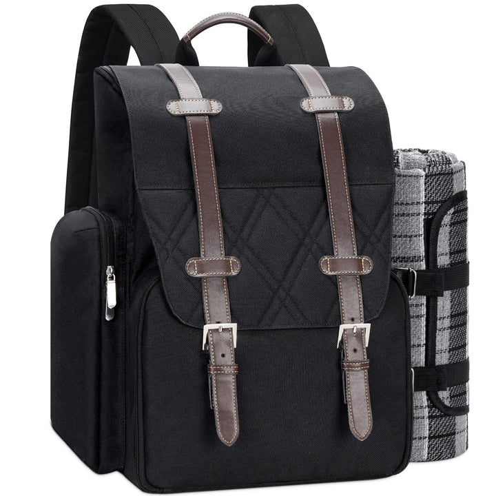 Picknick-Rucksack für 4 Personen mit grosser isolierter Kühltasche, Picknickkorb-Set mit Weinbeutel,