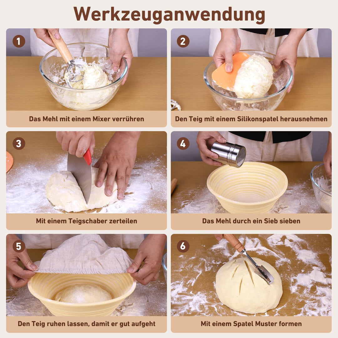 Sauerteig Starter Set 18-teilig,klappbare Silikon Gärkörbe rund+oval | 2 Körbe (rund 23/oval 25 cm),