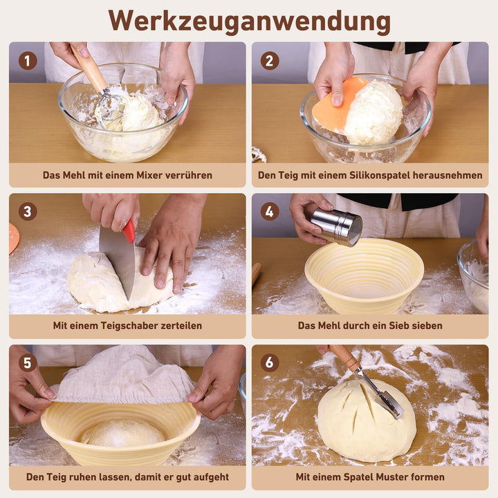 Sauerteig Starter Set 18-teilig,klappbare Silikon Gärkörbe rund+oval | 2 Körbe (rund 23/oval 25 cm),