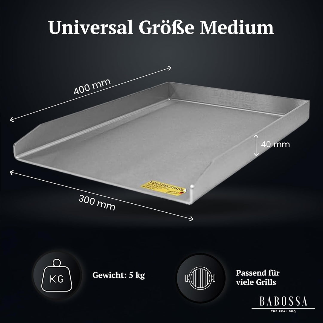 BABOSSA Grill Plancha aus V2A Edelstahl 30 x 40 cm – Erstklassige Verarbeitung & perfekte Hitzeverte