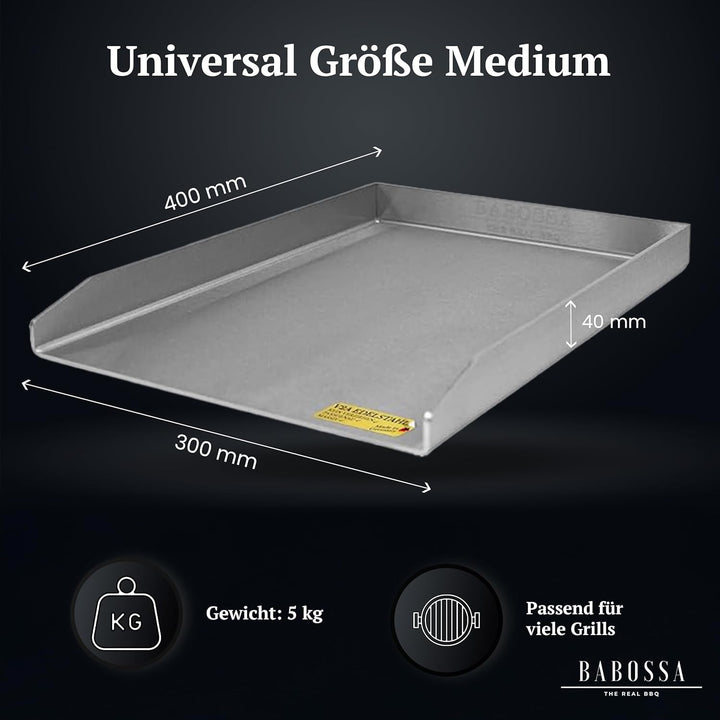 BABOSSA Grill Plancha aus V2A Edelstahl 30 x 40 cm – Erstklassige Verarbeitung & perfekte Hitzeverte