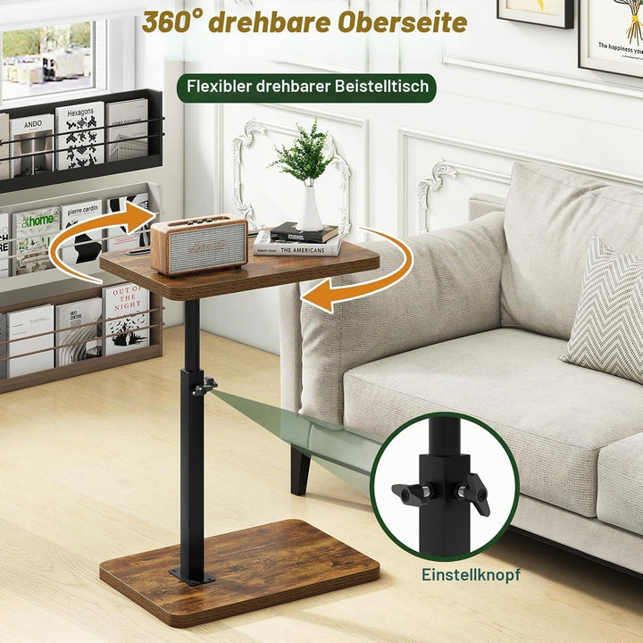 IBUYKE Beistelltisch C Form, 360° Rotierbarer und Höhenverstellbar Sofatisch, Couchtisch für schmale