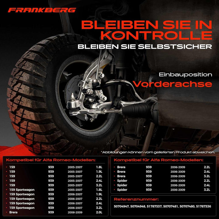 Frankberg 2x Querlenker Radaufhängung Vorne Oben Kompatibel mit 159 Brera Spider 939 1.8L-3.2L 2005-