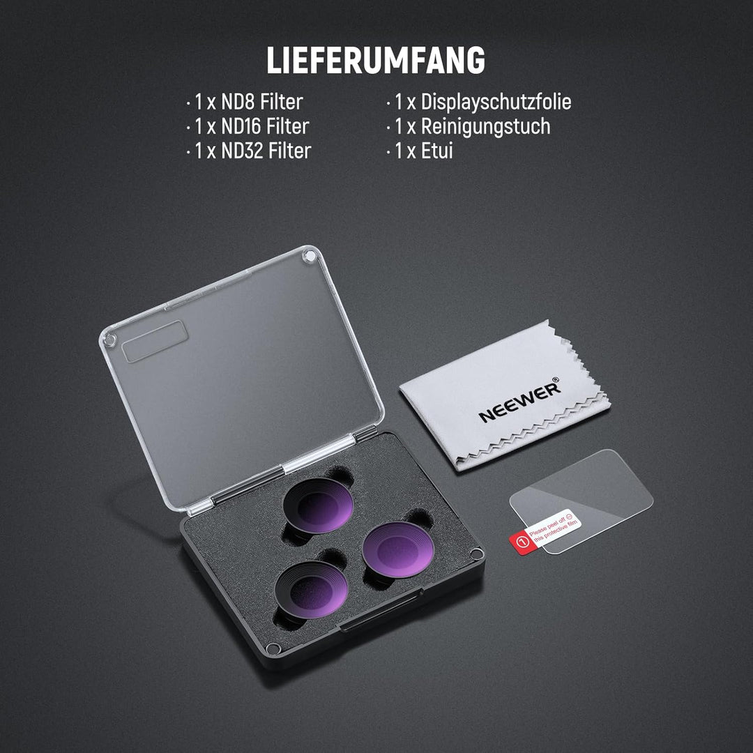 NEEWER ND Filter Set Kompatibel mit DJI Osmo Nano (ND8/16/32), 3er Pack, aufschraubbarer Graufilter