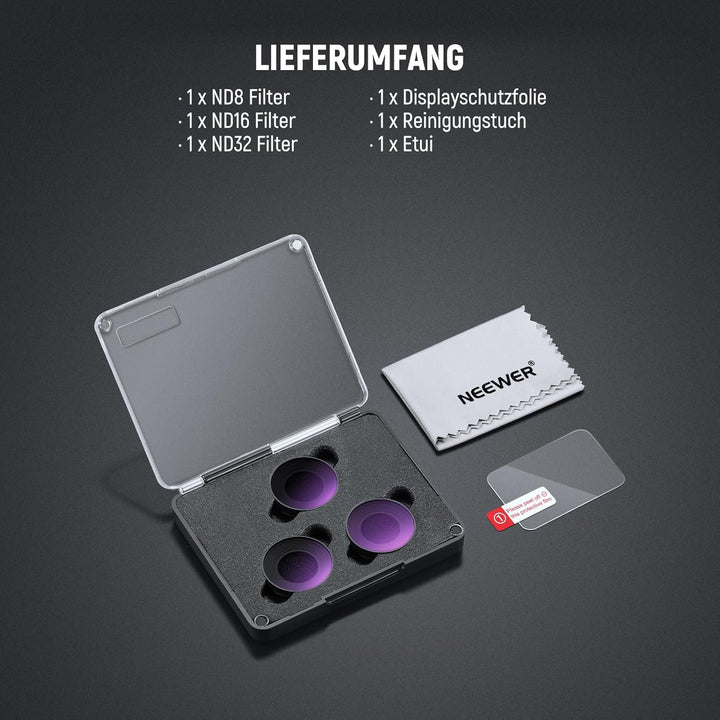 NEEWER ND Filter Set Kompatibel mit DJI Osmo Nano (ND8/16/32), 3er Pack, aufschraubbarer Graufilter