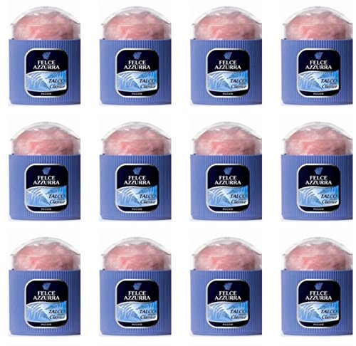 12 x Dosen mit Daunen Talkum Duft klassisch Felce Azzurra Babypuder