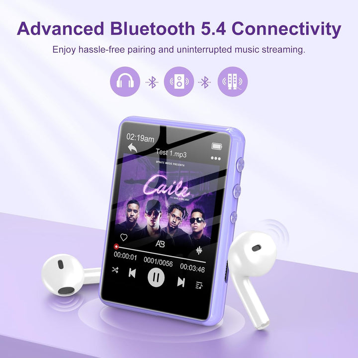 128GB MP3 Player Bluetooth 5.3, ZAQE 2.4" Full Touchscreen Tragbarer Sport MP3 Player,Eingebaute Hig