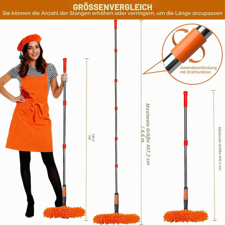 6 m + Reichweite, Fensterreiniger, Staubwedel, 2-in-1, drehbares Fensterreinigungswerkzeug-Set mit 9