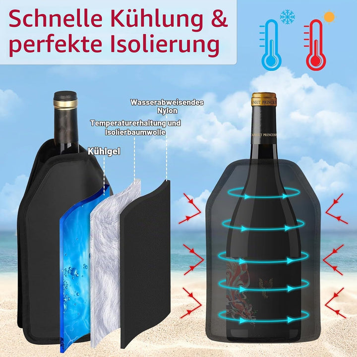2 Stück Kühlmanschette Wein, Weinkühler Manschette, Kühlmanschette Sektflasche Wiederverwendbarer Fl