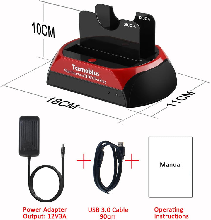 Tccmebius USB 3.0 Festplatten Dockingstation, TCC-S868-DE USB 3.0 an 2,5 3,5 Zoll SATA IDE Dual Slot