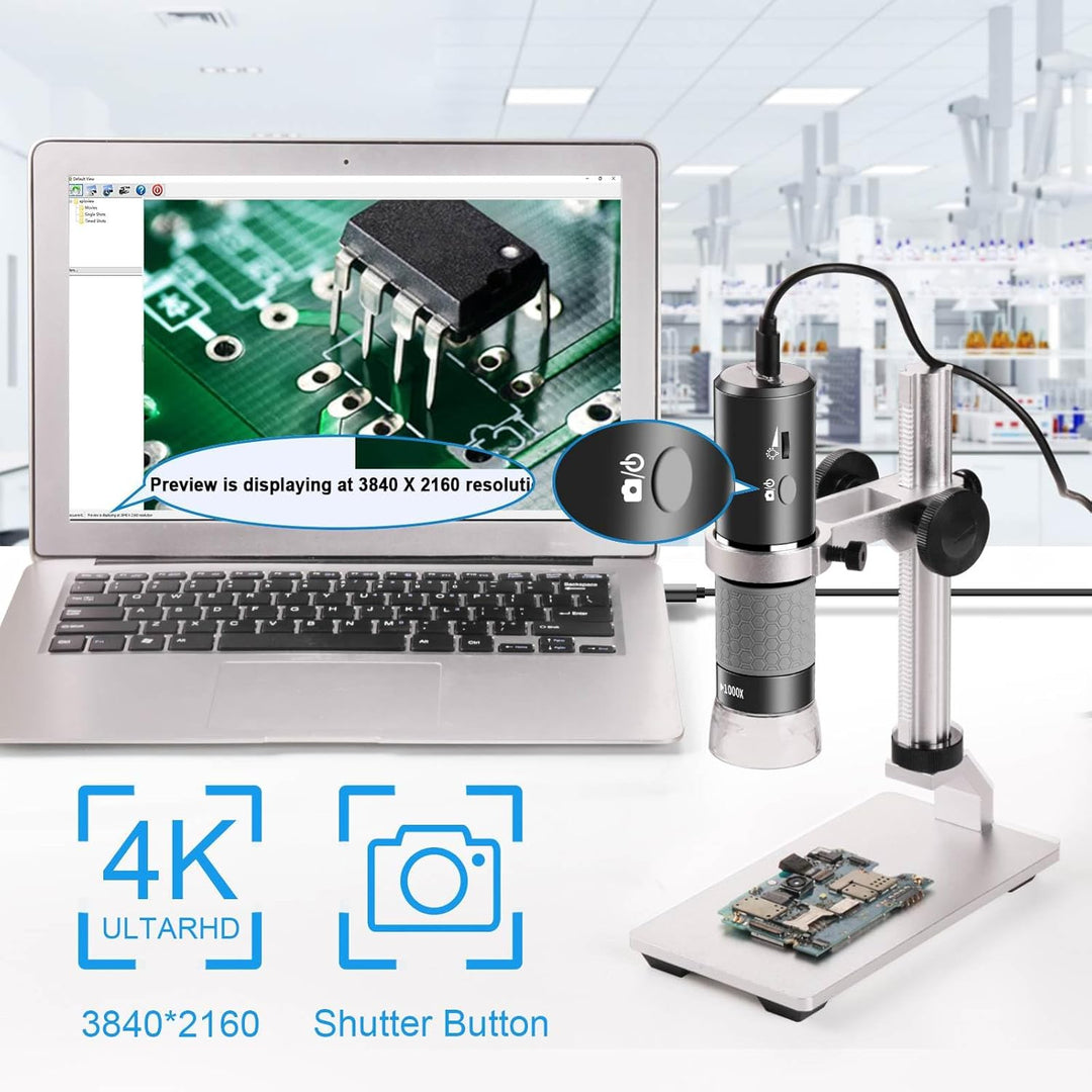 Ninyoon 4K WiFi Mikroskop mit Professionellem Ständer + Tasche für iPhone Android PC, 50-1000X Digit