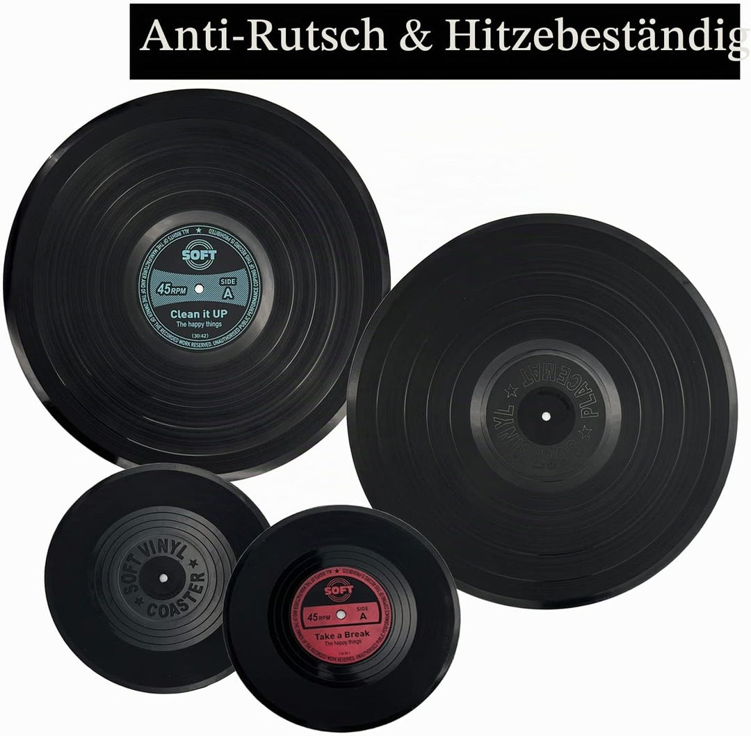 MEDOYOH 4er-Set Vinyl Schallplatte Tischsets und Untersetzer, Runde Vinyl Tischsets Tischmatten Unte