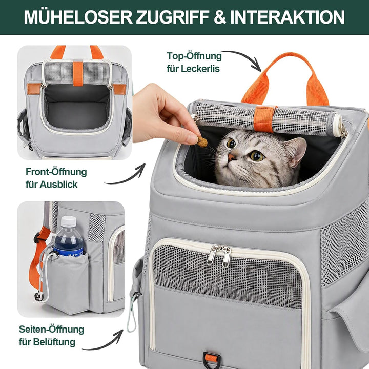 Rucksack für Katze und Hund Tragbarer, geräumiger und atmungsaktiver Katzenrucksack (grau)