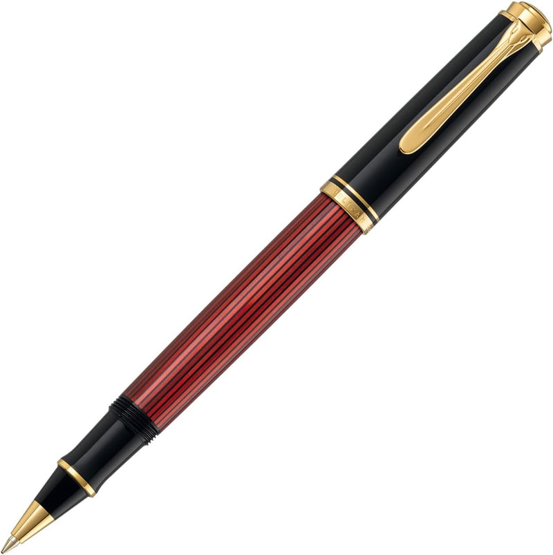 Pelikan Füllhalter Souverän 600, Schwarz-Rot, Feder F (fein), hochwertiger Kolbenfüller im Geschenk-