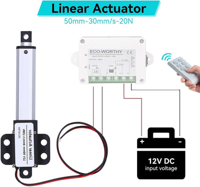 50 mm Linearaktuator, 12 V DC Mini Electric Linear Actuator Motor Interner Endschalter für die Autom