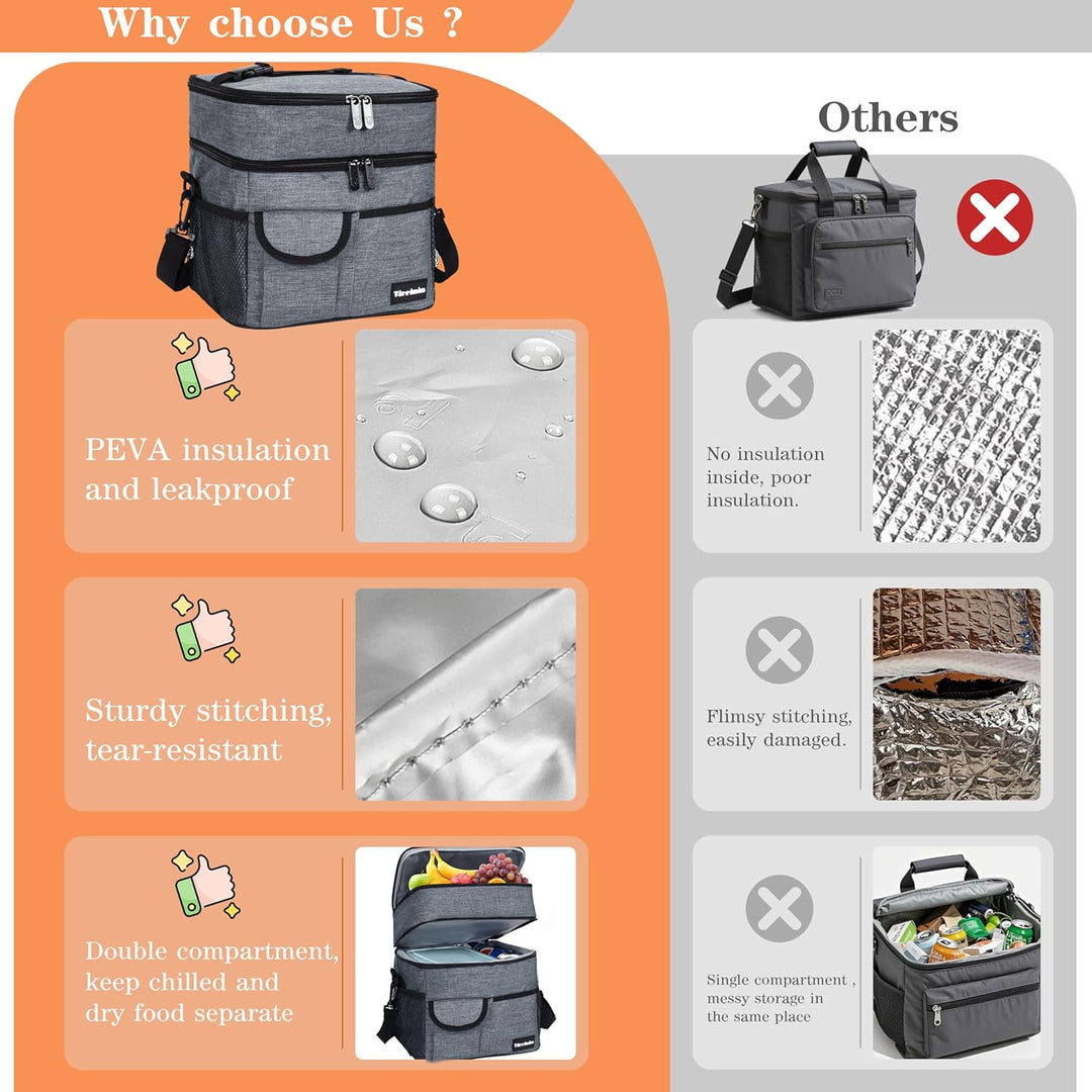 Kato Tirrinia Faltbar Gross Kühltasche 17L(23Dosen), Doppellagige Isoliertasche Lunchtasche Picknick