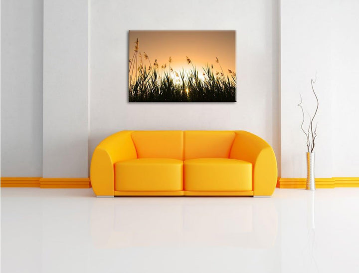 Schilfufer bei Dämmerung, Format: 100x70 auf Leinwand, XXL riesige Bilder fertig gerahmt mit Keilrah