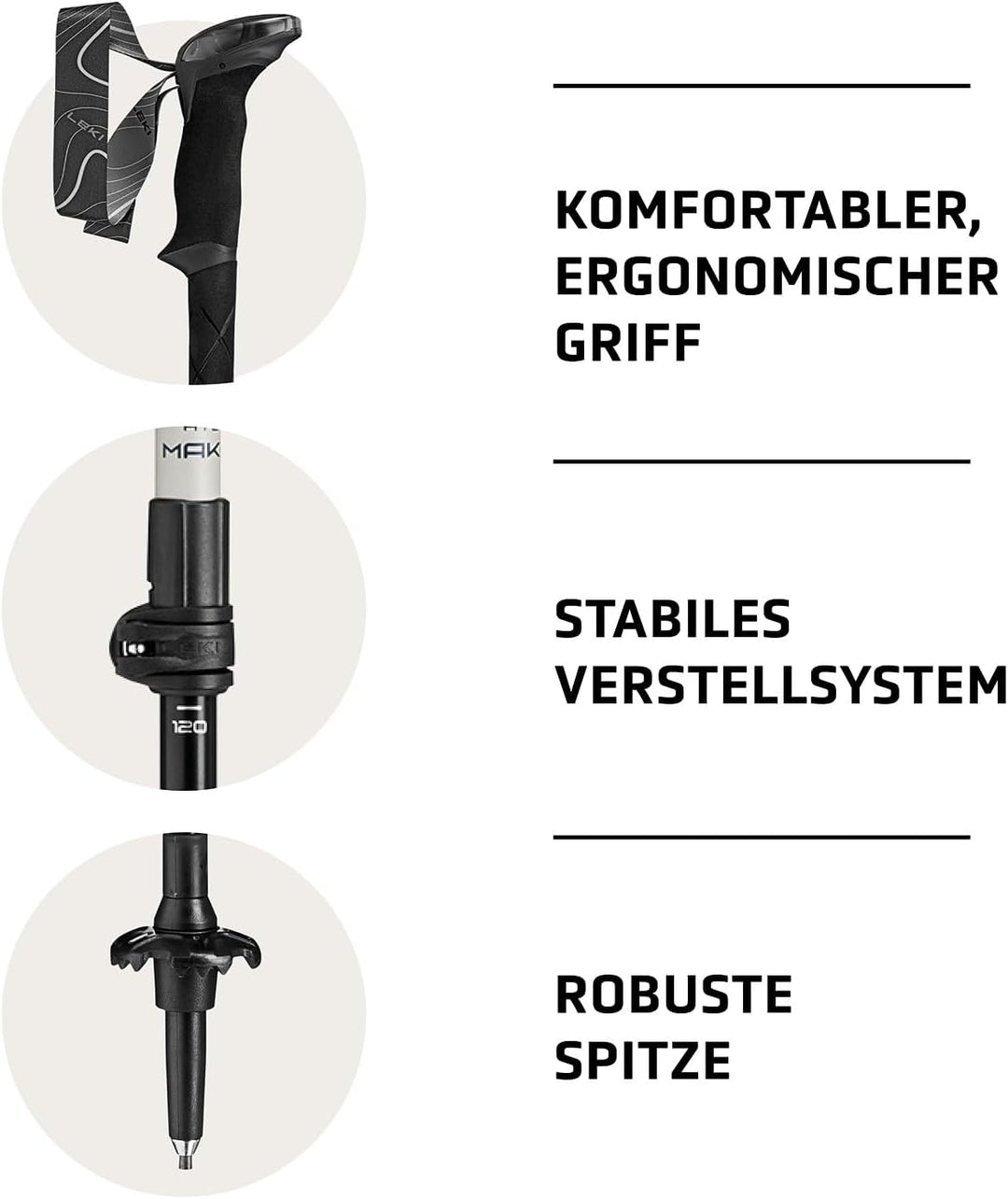 LEKI Makalu Wanderstöcke Damen & Herren | verstellbare Trekkingstöcke aus Aluminium (110-145cm) mit