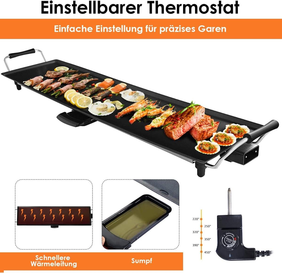 FANTASK Teppanyaki Grill 90x23cm, Elektrische Grillplatte 1800W, Elektrogrill mit Antihaftbeschichtu