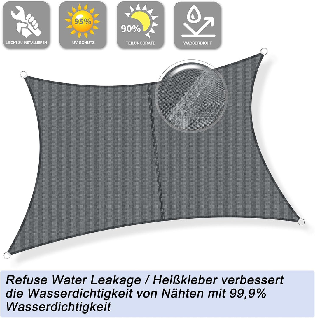 Sunnylaxx 2x3m Sonnensegel Rechteckig,420D Oxfordgewebe Wasserdicht Sonnenschutz Sunsegel UV-Schutz,