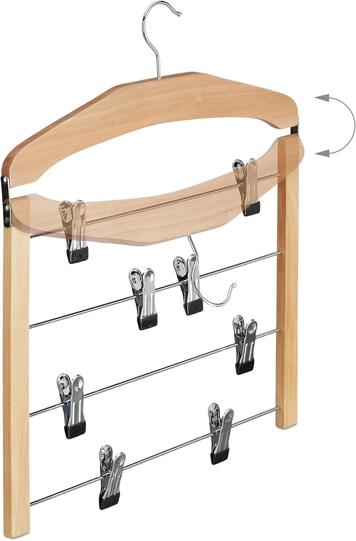 15 x Rockbügel mehrfach, Hosenbügel Holz, 360° drehbarer Haken, Kleiderbügel rutschfest, HBT 45,5x39