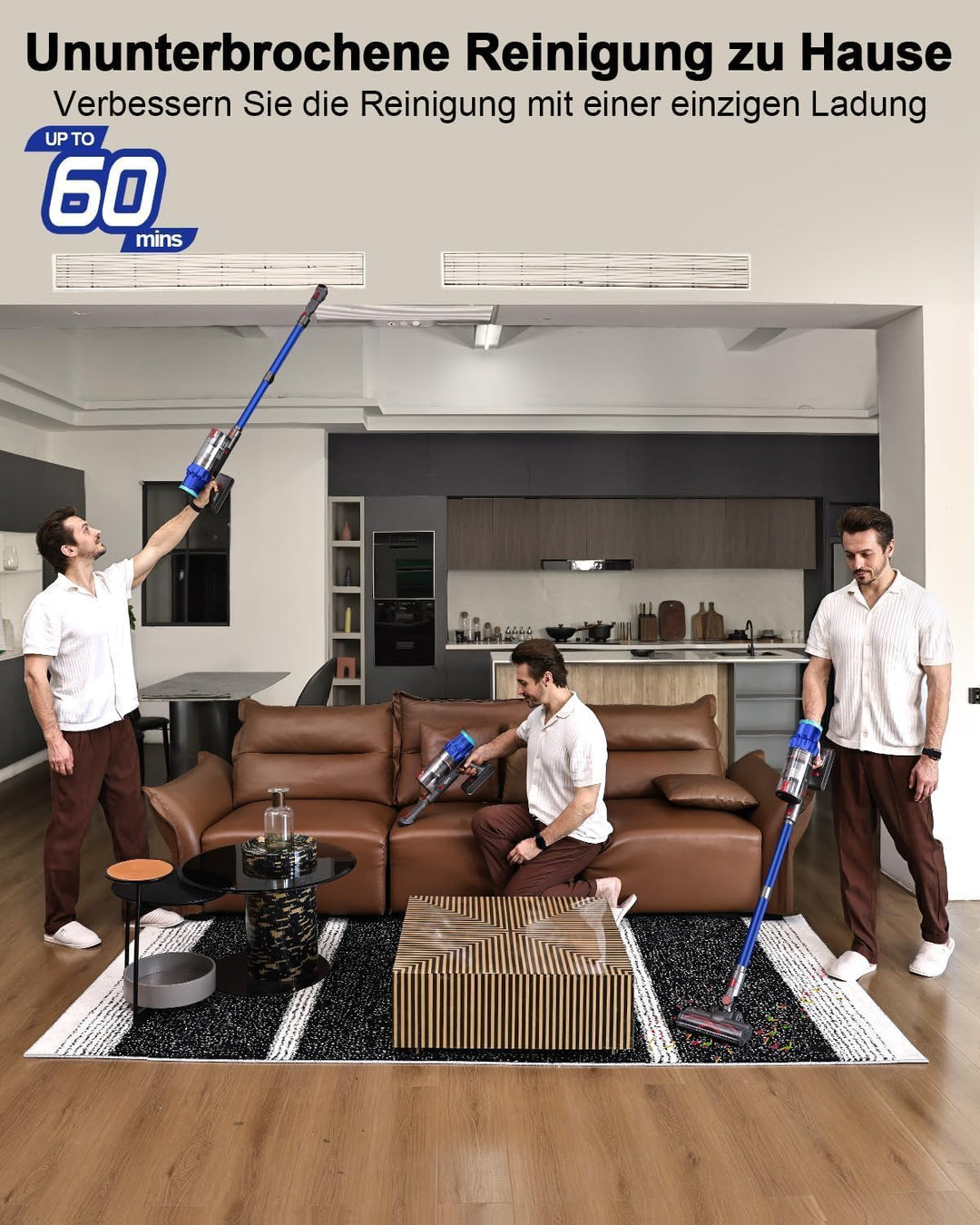 Akku Staubsauger, 550W 48000Pa Staubsauger Kabellos, Akkusauger mit Automatikmodus &amp; Anti-Verhedderu