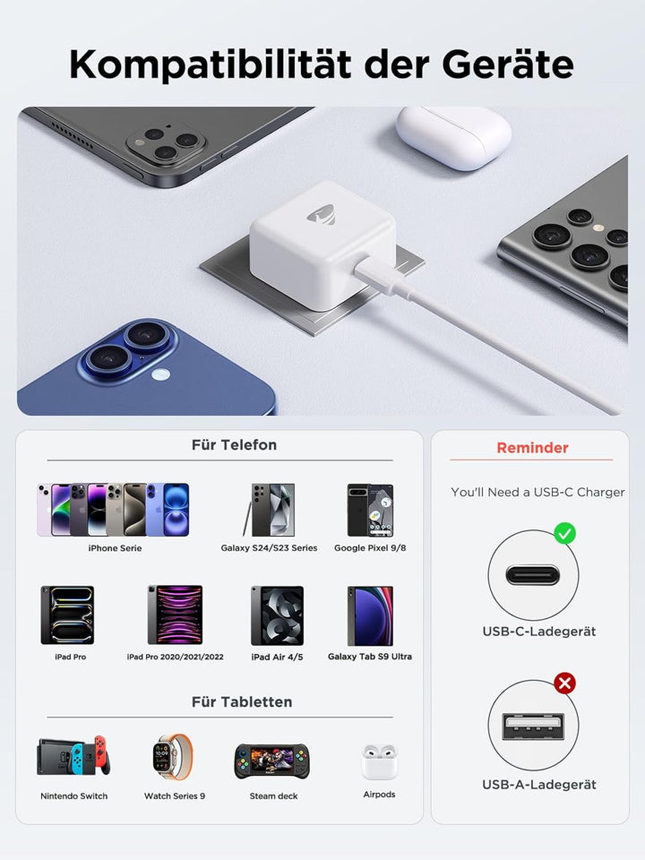 Aioneus iPhone Ladegerät, 40W USB C Ladegerät für iPhone 16, PD 3.0 Power Adapter USBC Stecker Lades