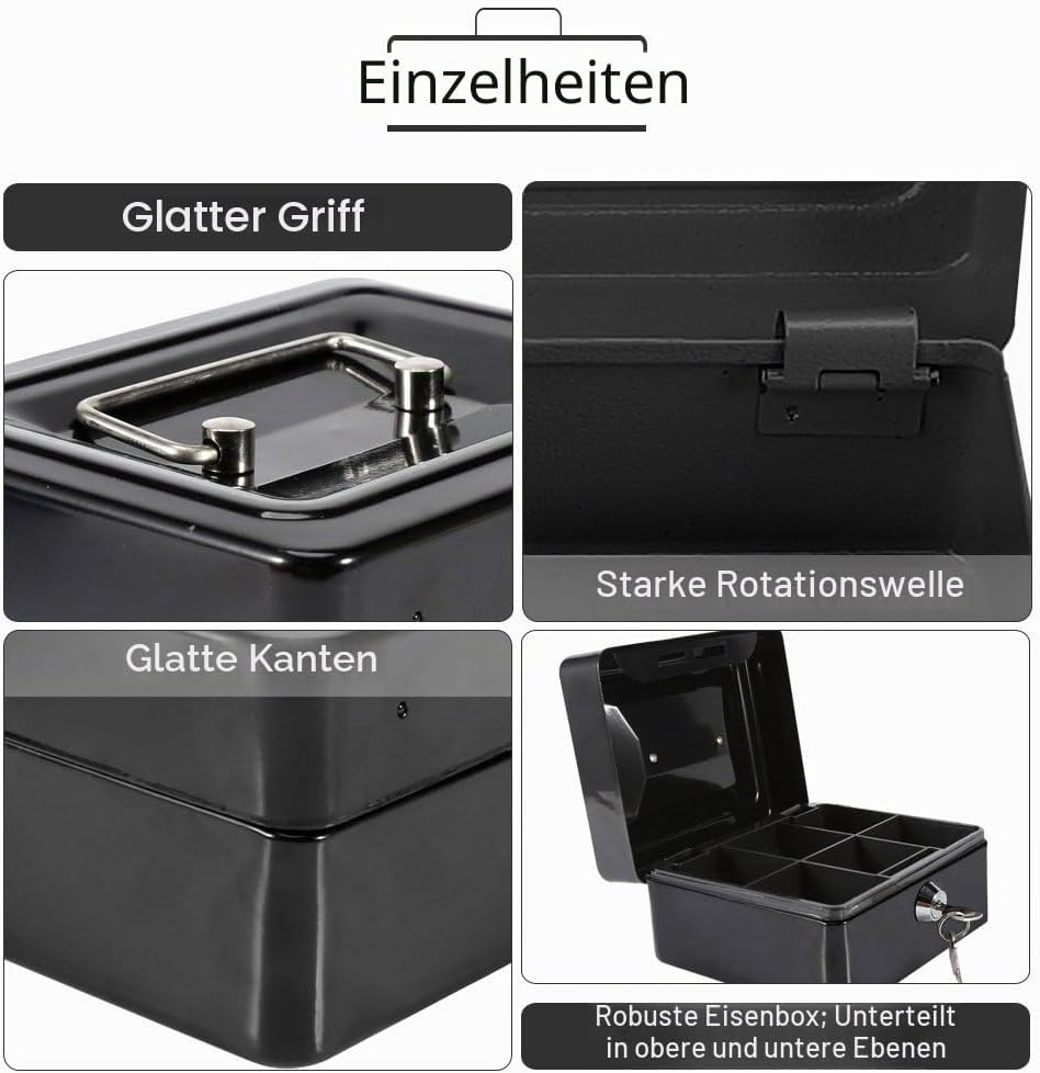 Feuerfeste wasserdichte Box mit Schlüsselschloss, Mini Tragbarer Safe Stahl Petty Abschliessbar Barg