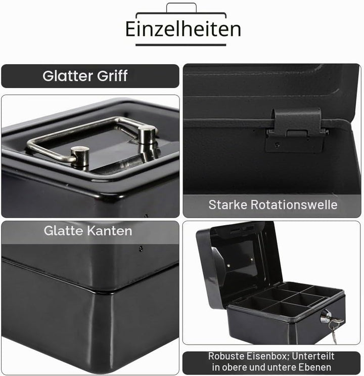 Feuerfeste wasserdichte Box mit Schlüsselschloss, Mini Tragbarer Safe Stahl Petty Abschliessbar Barg