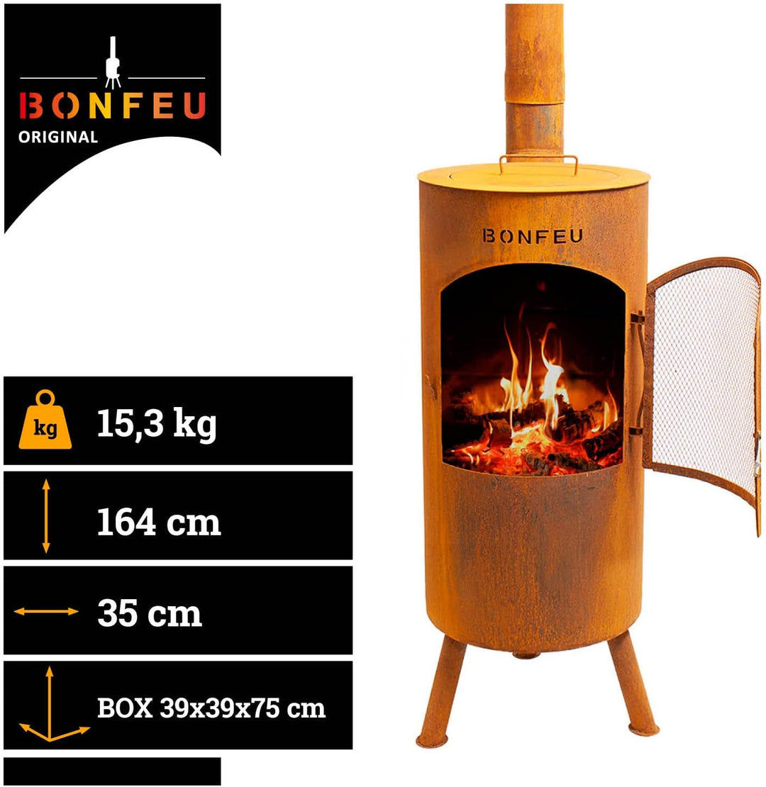 BonFeu BonTino LP Rost - Terrassenofen - Feuerstelle mit Funkenschutz für entspannte Abende - Feuers