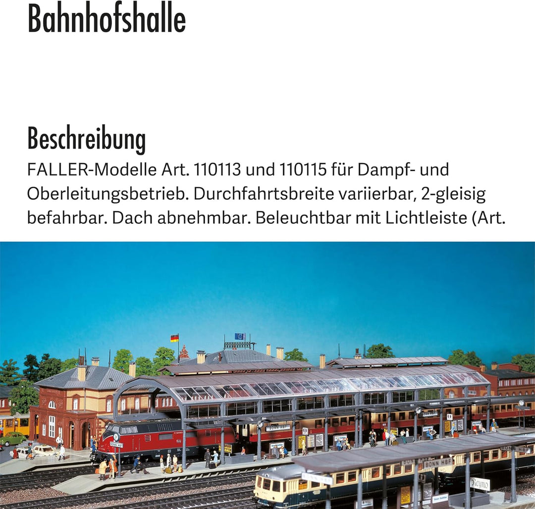 FALLER Bahnhofshalle Modellbausatz mit 95 Einzelteilen 417 x 178 x 122 mm I Modelleisenbahn Zubehör