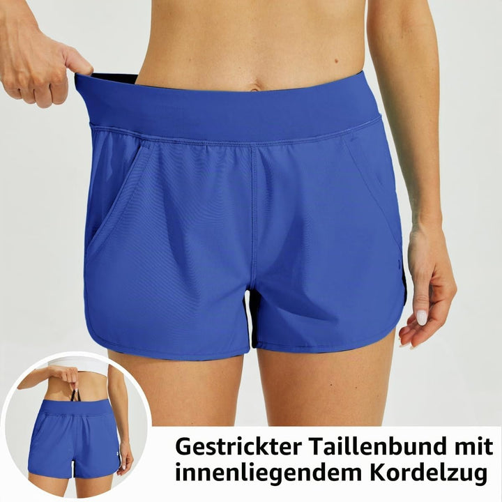 WILLIT Damen 3" Badeshorts Badehose Schwimmen Boardshorts mit Kurzliner Taschen Schnelltrockner UVA