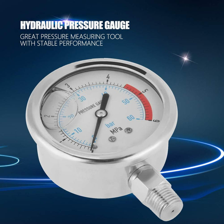 0-60Bar 0-6Mpa Manometer, Pressure Gauge 1/4 Zoll NPT 60mm Durchmesser Luftdruckhydraulisches Wasser
