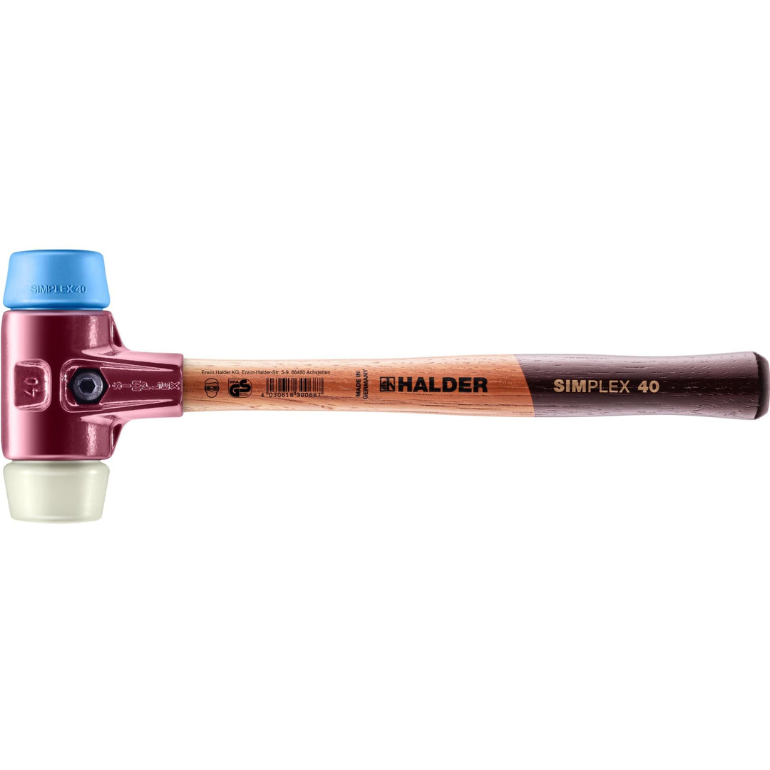 SIMPLEX-Schonhammer, TPE-soft/Nylon; mit Tempergussgehäuse und hochwertigem Holzstiel | D=40 mm | 30