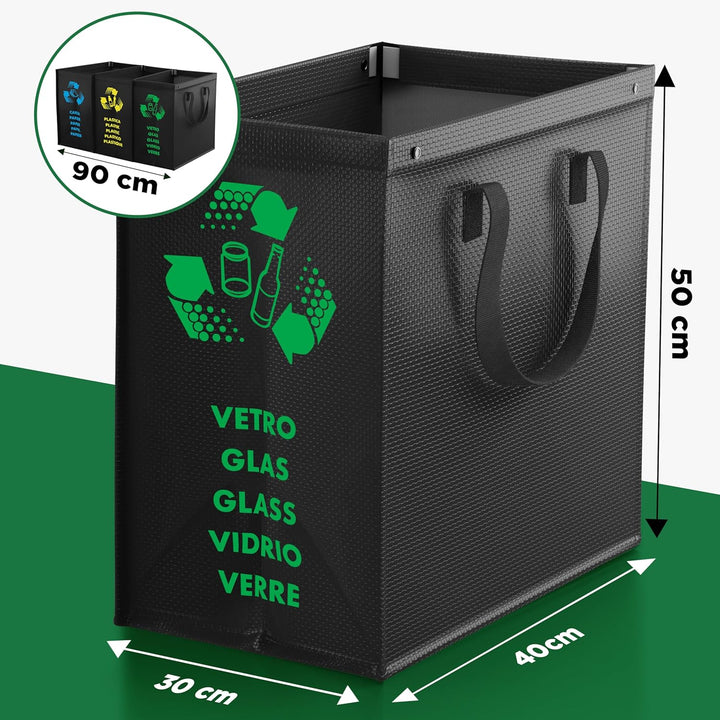 PTMS® Mülleimer 3 Fächer MAXI XL extra gross - Mülltonne als praktische Taschen für Papier, Glas & P