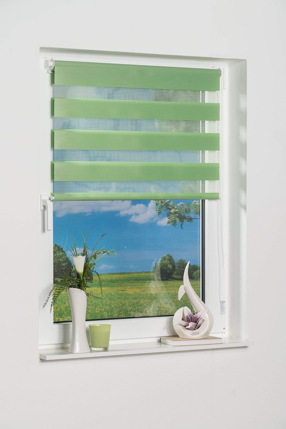 K-home Klemmfix Doppelrollo Madrid ohne Bohren Grün 100 x 150 cm (B x L), Grün 100 x 150 cm (B x L)